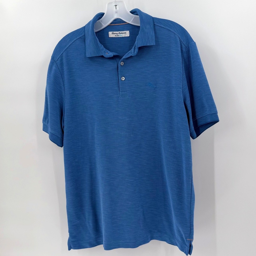 TOMMY BAHAMA IslandZone Blue Short Sleeve Polo Shirt Marlin Logo Golf Top Mens